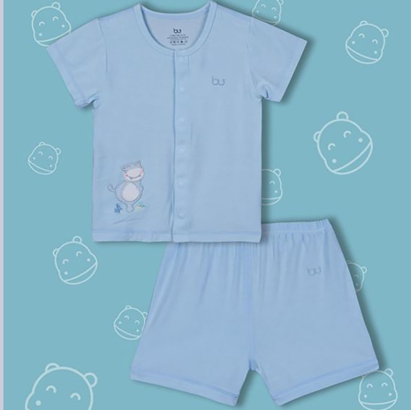 BB010. Blue- Set đồ đùi tay ngắn cúc giữa cho bé- Bu