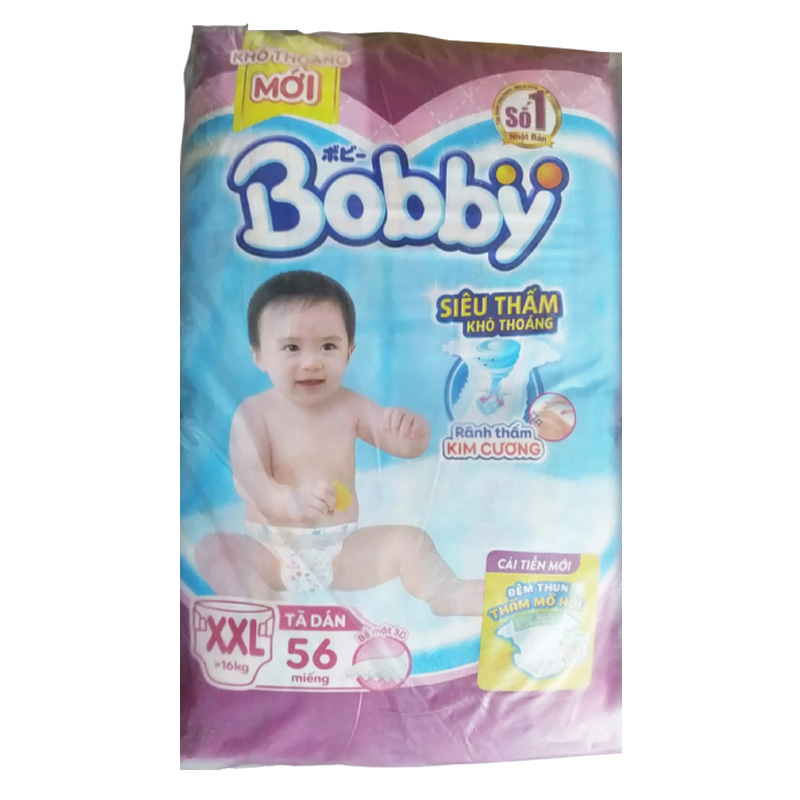 Bỉm - Tã dán Bobby Fresh Siêu Mỏng Size XXL 56 miếng (Trên 16Kg)