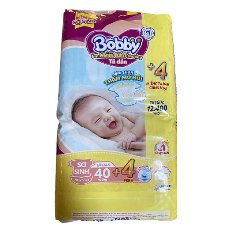 Bỉm - Tã dán Bobby sơ sinh size XS - 40 + 4 miếng (Cho bé < 5kg)