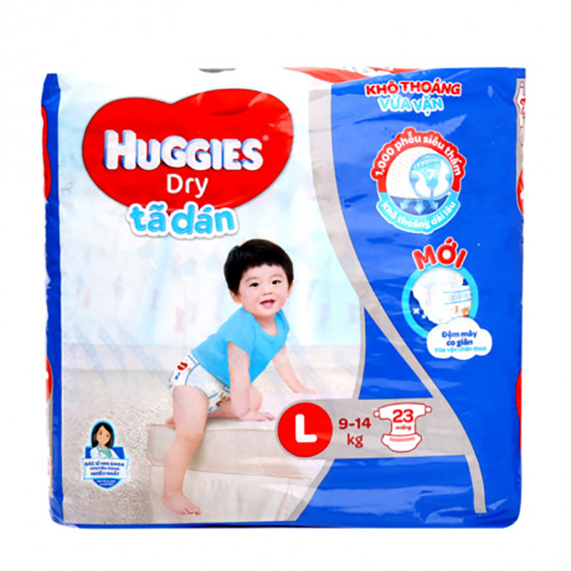Bỉm - Tã dán Huggies size L - 23 miếng (Cho bé 9 - 14kg)