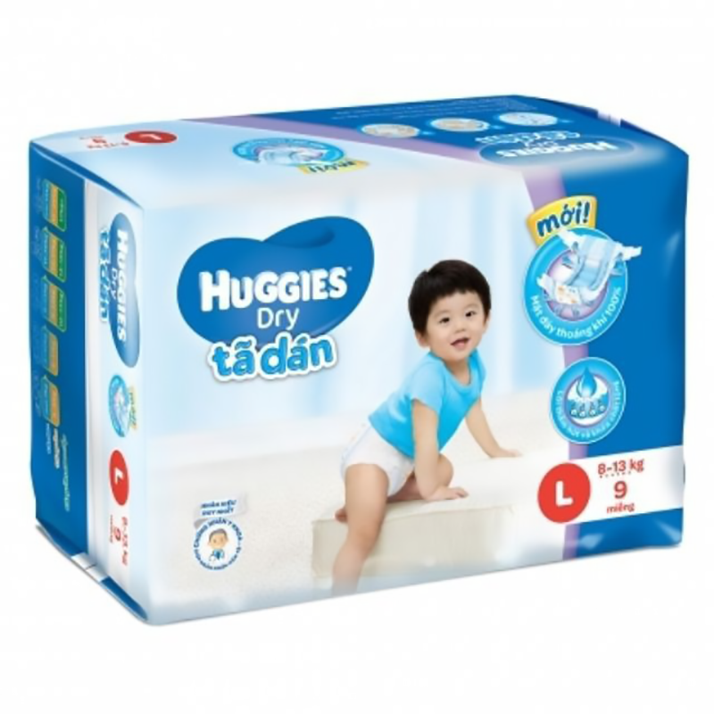 Bỉm - Tã dán Huggies size L - 9 miếng (Cho bé 9 - 14kg)