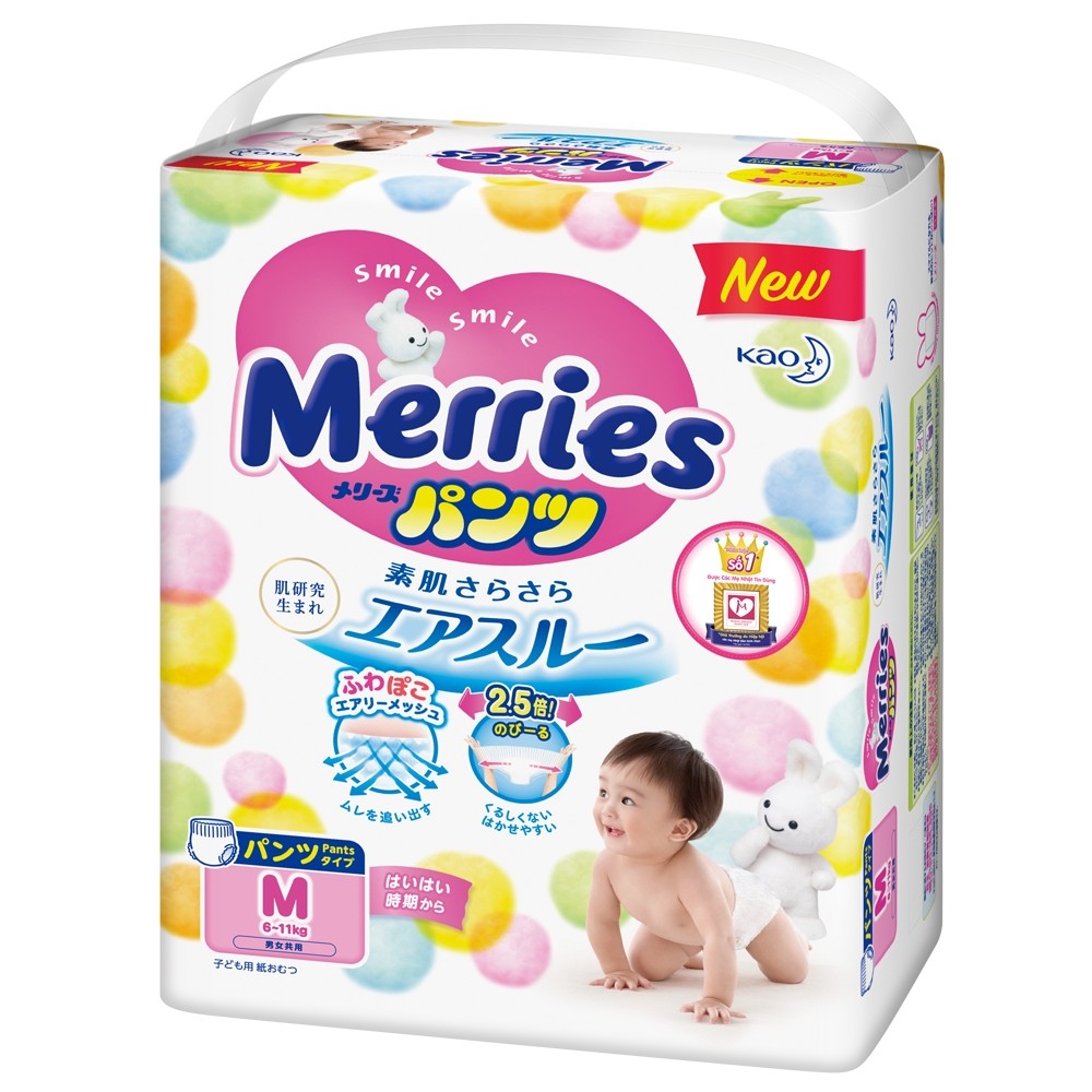 Bỉm - Tã quần Merries size M - 58 miếng (cho bé 6 - 11kg)