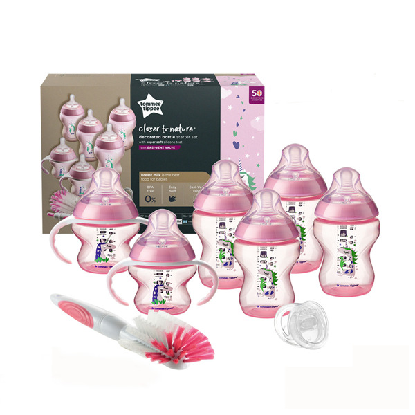 Bộ bình sữa sơ sinh họa tiết ty siêu mềm tự nhiên Tommee Tippee Closer to Nature – Hồng