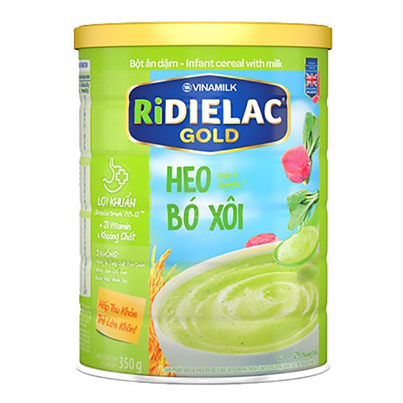 Bột ăn dặm Ridielac Gold heo bó xôi - Hộp thiếc 350g