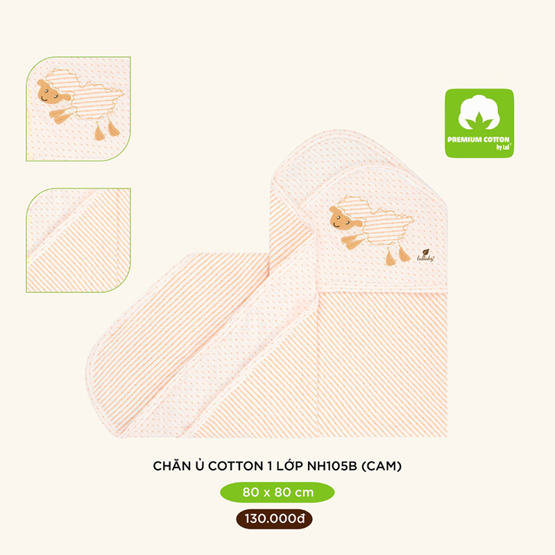 Chăn ủ cotton 1 lớp Lullaby 80x80 cm NH105B - Cam