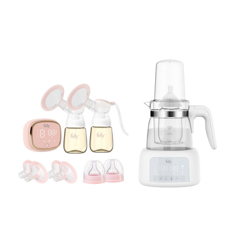 Combo Máy Hút Sữa Điện Đôi - Fatzbaby Resonance 6+ Plus + Máy Đun Và Hâm Nước Pha Sữa Fatzbaby Quick 12 Plus+