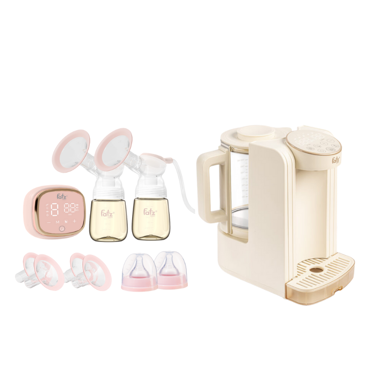 Combo Máy Hút Sữa Điện Đôi - Fatzbaby Resonance 6+ Plus + Máy Đun Và Hâm Nước Pha Sữa Thông Minh Tiện Lợi Fatzbaby Smart 8 Plus