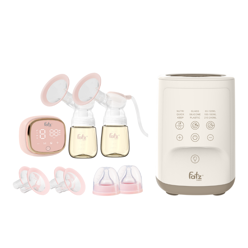 Combo Máy Hút Sữa Điện Đôi - Fatzbaby Resonance 6+ Plus + Máy Hâm Sữa Và Lắc Sữa Thông Minh Fatzbaby Mono 16 Plus