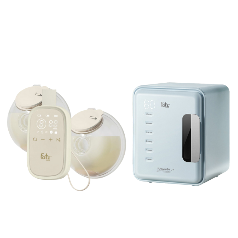 Combo Máy Hút Sữa Điện Đôi Rảnh Tay Fatzbaby TwinFree 5 +  Máy Tiệt Trùng Sấy Khô Khử Mùi Fatzbaby UVC-LED Công Nghệ Nano Plasma Ion PLASMAX 6