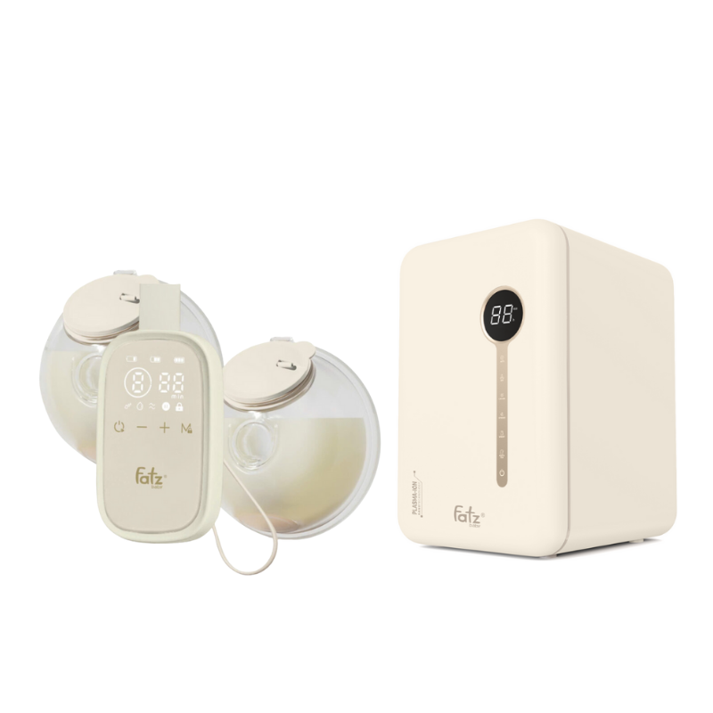 Combo Máy Hút Sữa Điện Đôi Rảnh Tay Fatzbaby TwinFree 5 + Máy Tiệt Trùng Sấy Khô Khử Mùi UVC-LED Công Nghệ Nano Plasma Ion Fatzbaby PLASMAX 5