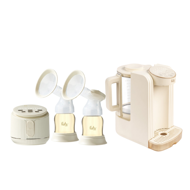 Combo Máy Hút Sữa Điện Đôi Rung Mát Xa Fatzbaby Resonance 11 Plus + Máy Đun Và Hâm Nước Pha Sữa Thông Minh Tiện Lợi Fatzbaby Smart 8 Plus