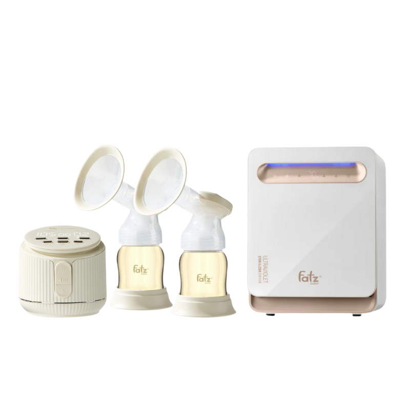 Combo Máy Hút Sữa Điện Đôi Rung Mát Xa Fatzbaby Resonance 11 Plus +  Máy Tiệt Trùng Sấy Khô Fatzbaby UVC LED King 2 Plus