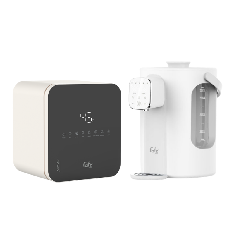 Combo Máy Tiệt Trùng Sấy Khô Khử Mùi UVC-LED Công Nghệ Nano Plasma Ion Fatzbaby PLASMAX 4 + áy Đun Và Hâm Nước Pha Sữa Thông Minh Tiện Lợi Fatzbaby Smart 11 Plus