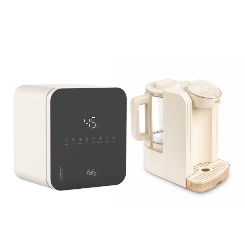 Combo Máy Tiệt Trùng Sấy Khô Khử Mùi UVC-LED Công Nghệ Nano Plasma Ion Fatzbaby PLASMAX 4 +  Máy Đun Và Hâm Nước Pha Sữa Thông Minh Tiện Lợi Fatzbaby Smart 8 Plus