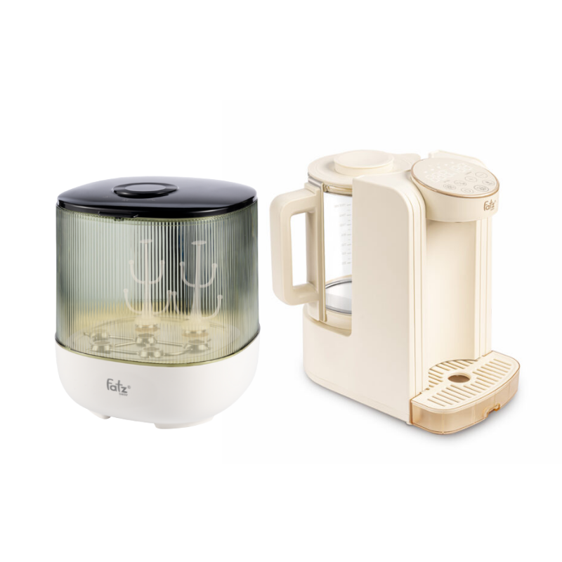 Combo Máy Úp Bình Sữa, Bát Đĩa, Tiệt Trùng UVC, Sấy Khô & Bảo Quản Fatzbaby Tidy 7 + Máy Đun Và Hâm Nước Pha Sữa Thông Minh Tiện Lợi Fatzbaby Smart 8 Plus