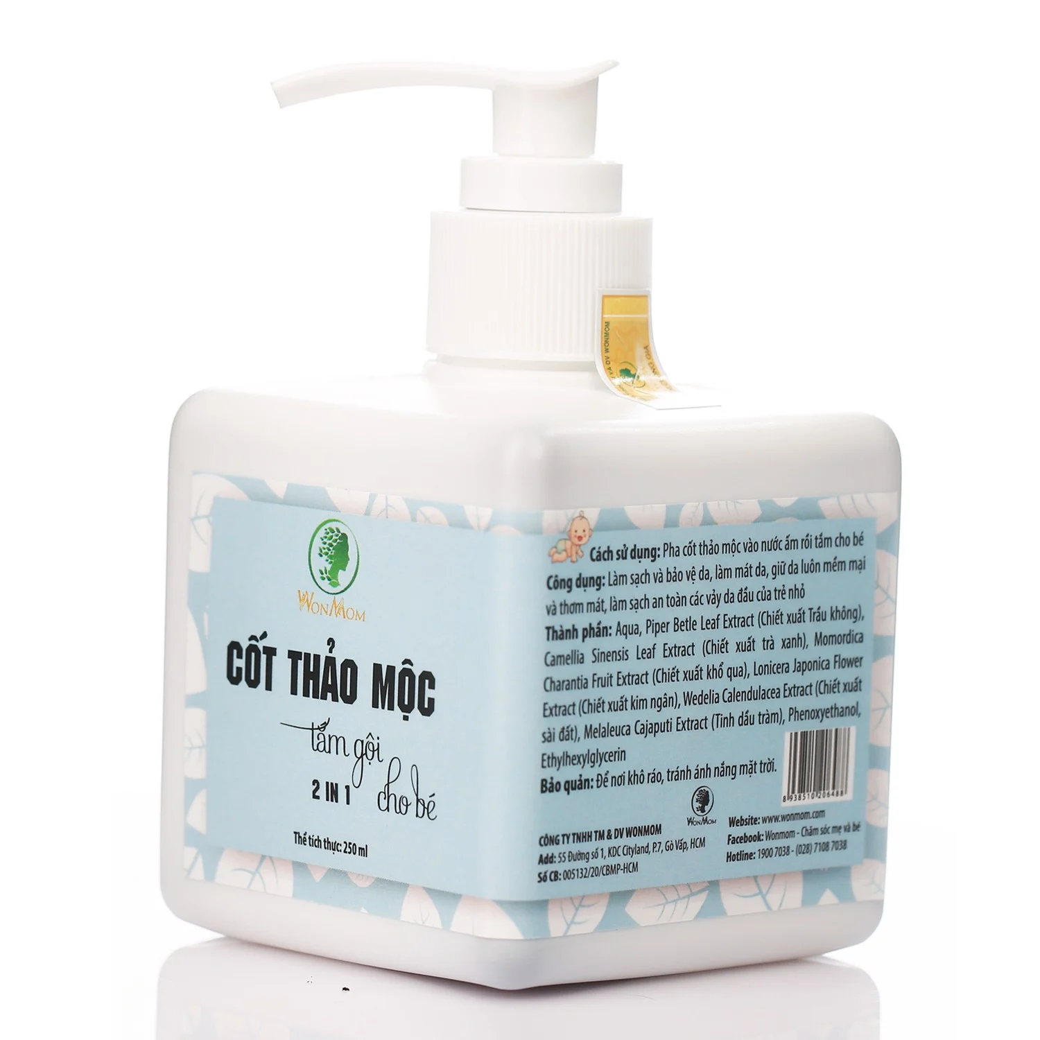 Cốt thảo mộc tắm gội cho bé 2 in 1 Wonmom 250ml