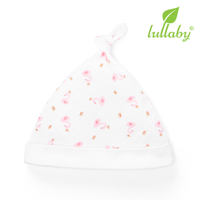 NH62B.4 - Mũ thắt nút Lullaby màu trắng họa tiết vịt hồng