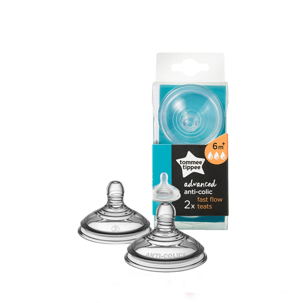 Núm ty silicon thay bình sữa Tommee Tippee Advanced Anti-Colic Fast Flow từ 6 tháng (vỉ đôi)