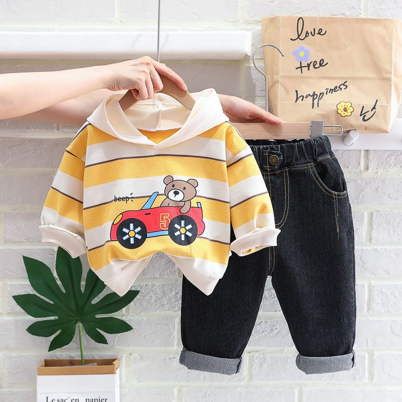 ST559 - Set Quần Jean, Áo Thun Có Mũ Cho Bé Trai Dễ Thương