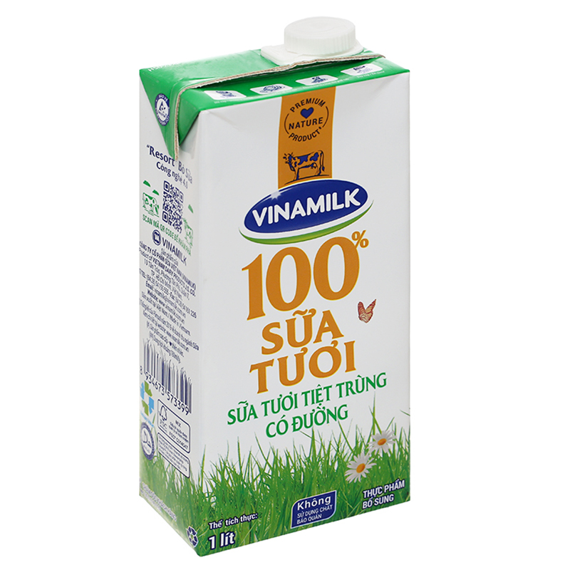 Sữa tươi tiệt trùng Vinamilk 100% có đường - Hộp giấy 1L
