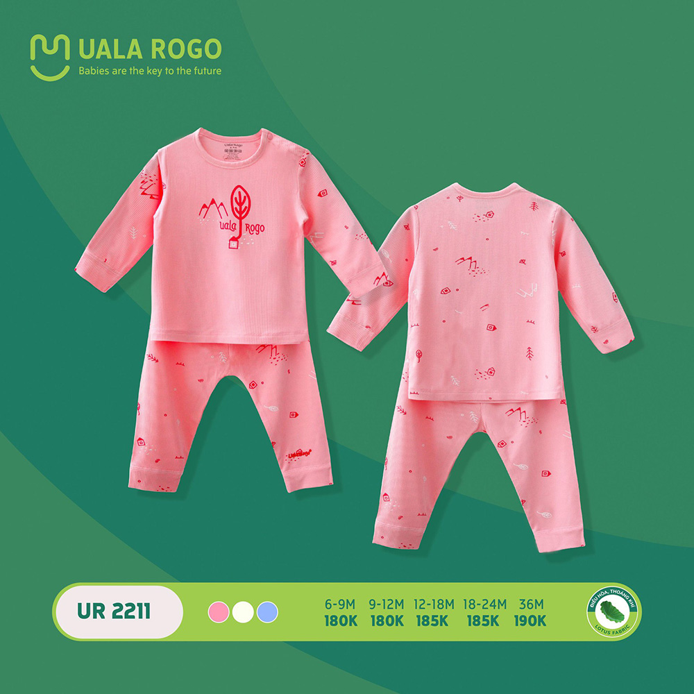 UR2211.1 - Bộ quần áo dài tay sơ sinh vải sợi sen Uala Rogo - Màu hồng