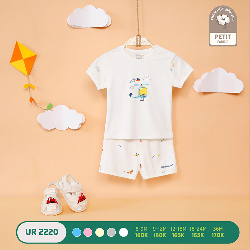 UR2220.1 - Bộ quần áo Uala Rogo cộc tay cài vai vải petit - Màu trắng