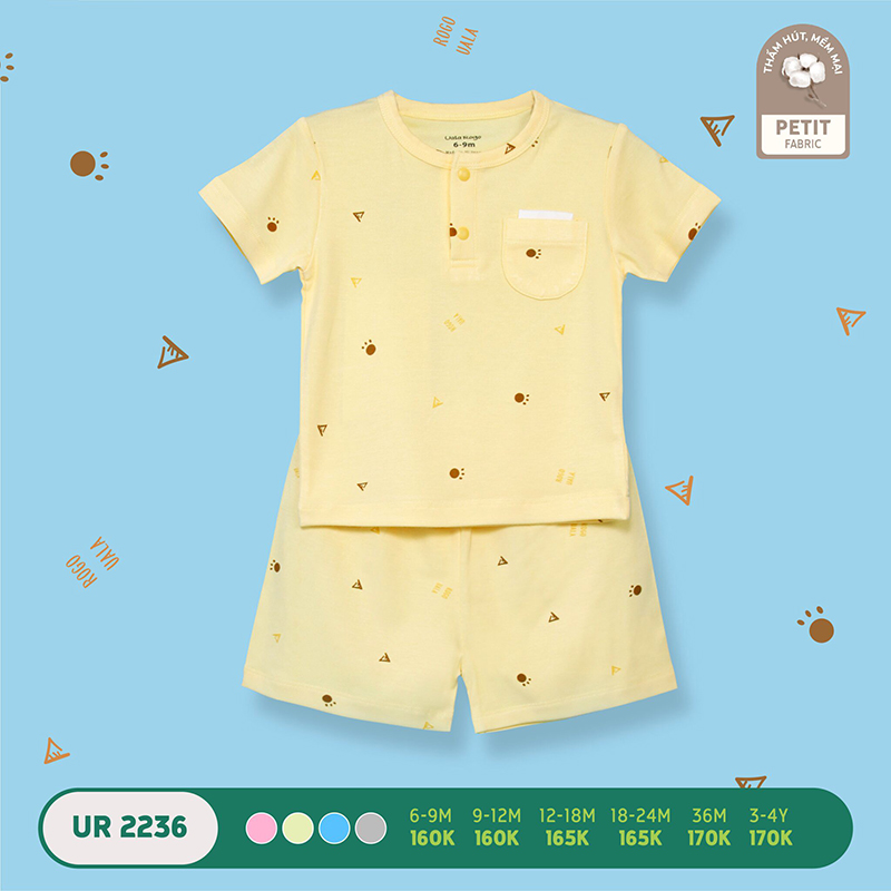 UR2236.3 - Bộ quần áo Uala Rogo cộc tay vải petit - Màu vàng