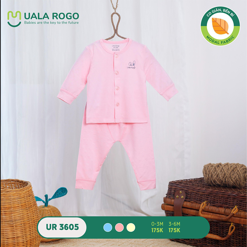 UR3605.3 - Bộ dài tay cài giữa vải sồi Uala Rogo - Màu hồng