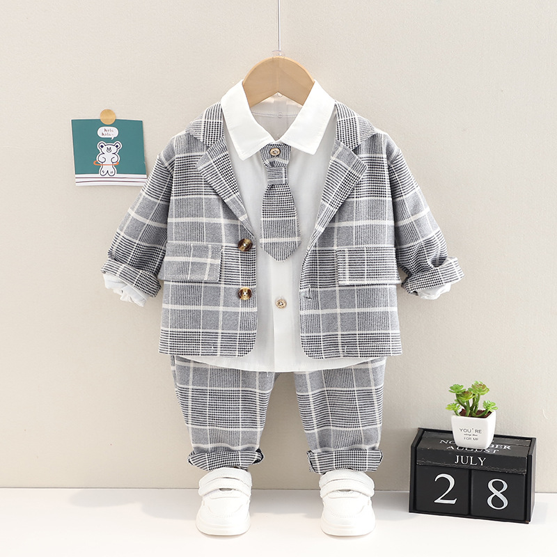 V526 - Set Đồ Vest Bé Trai Kèm Cà Vạt Lịch Lãm - Màu Xám