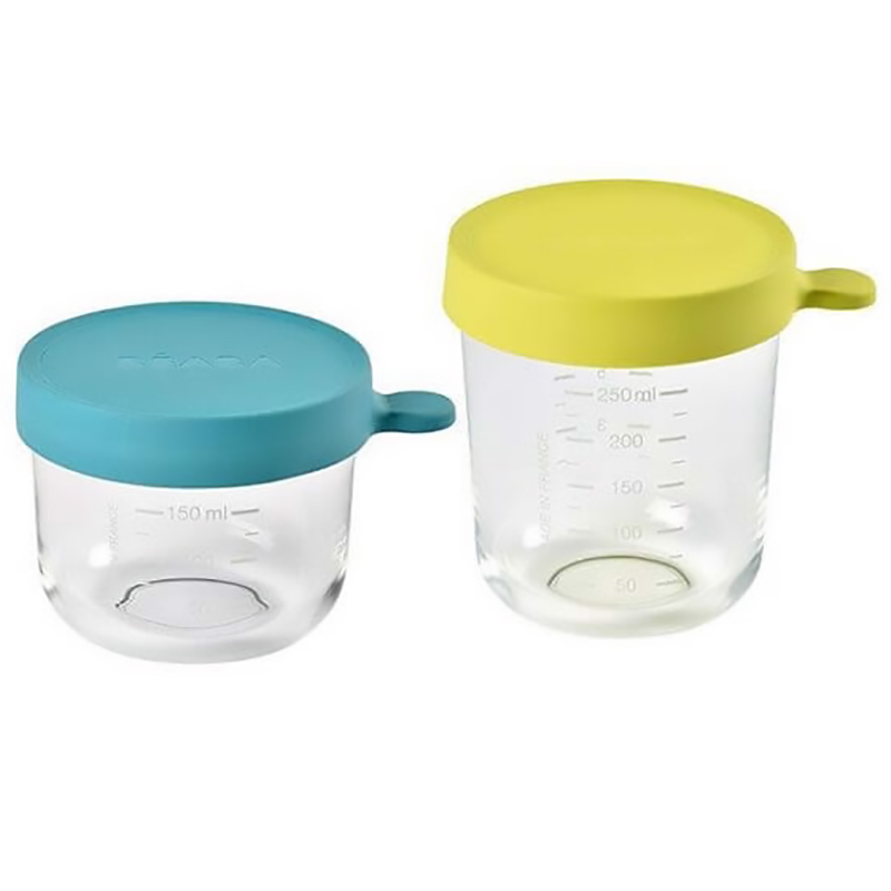 Bộ 2 Hũ Thủy Tinh Pháp Chịu Nhiệt Béaba Neon Blue