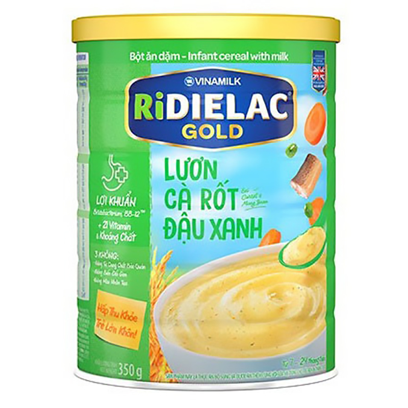 Bột ăn dặm Ridielac Gold lươn cà rốt đậu xanh - Hộp thiếc 350g