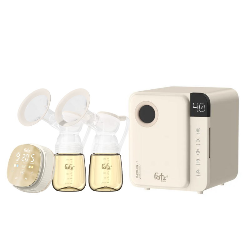 Combo Máy Hút Sữa Điện Đôi Fatzbaby Resonance 12 Plus + Máy Tiệt Trùng Sấy Khô Fatzbaby UVC-LED Công Nghệ Nano Plasma Ion PLASMAX 1