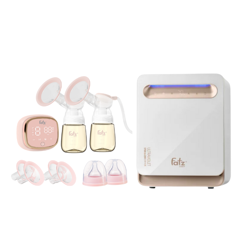Combo Máy Hút Sữa Điện Đôi - Fatzbaby Resonance 6+ Plus + Máy Tiệt Trùng Sấy Khô Fatzbaby UVC LED King 2 Plus