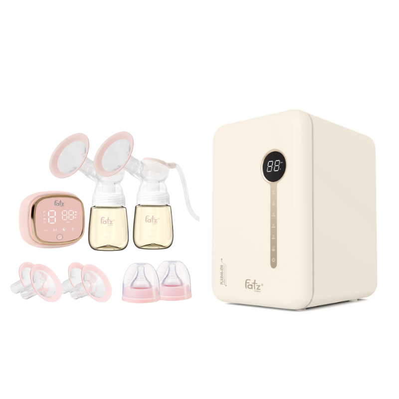 Combo Máy Hút Sữa Điện Đôi - Fatzbaby Resonance 6+ Plus + Máy Tiệt Trùng Sấy Khô Khử Mùi UVC-LED Công Nghệ Nano Plasma Ion Fatzbaby PLASMAX 5