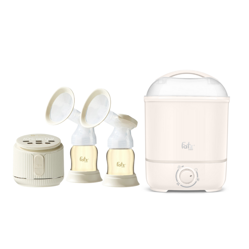 Combo Máy Hút Sữa Điện Đôi Rung Mát Xa Fatzbaby Resonance 11 Plus + Máy Tiệt Trùng Hơi Nước Sấy Khô Fatzbaby Sumo 4