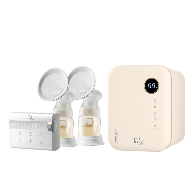 Combo Máy Hút Sữa Điện Đôi Rung Mát Xa Fatzbaby Resonance 14 Plus + Máy Tiệt Trùng Sấy Khô Khử Mùi UVC-LED Công Nghệ Nano Plasma Ion Fatzbaby PLASMAX 8