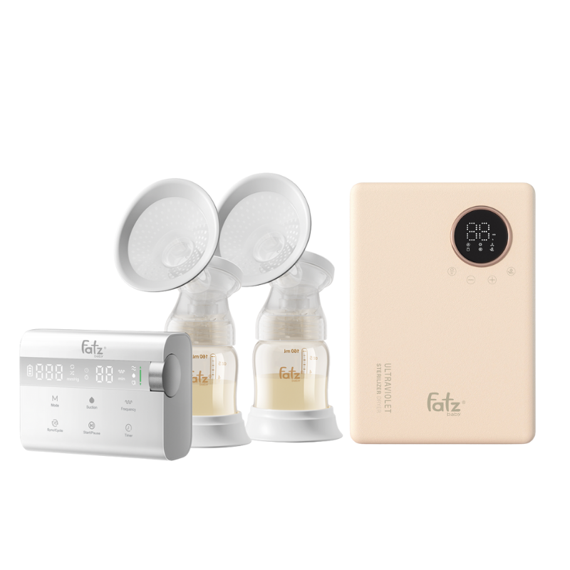 Combo Máy Hút Sữa Điện Đôi Rung Mát Xa Fatzbaby Resonance 14 Plus + Máy Tiệt Trùng Sấy Khô UVC - LED Fatzbaby King 2