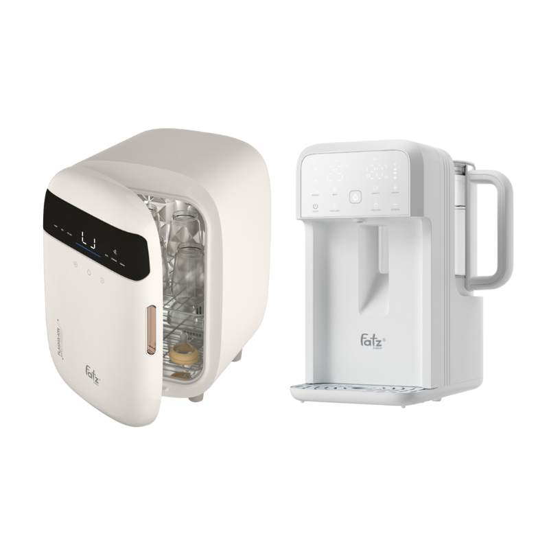 Combo Máy Tiệt Trùng Sấy Khô Fatzbaby UVC-LED Công Nghệ Nano Plasma Ion PLASMAX 3 + Máy Đun Và Hâm Nước Pha Sữa Thông Minh Tiện Lợi Fatzbaby Smart 10 Plus