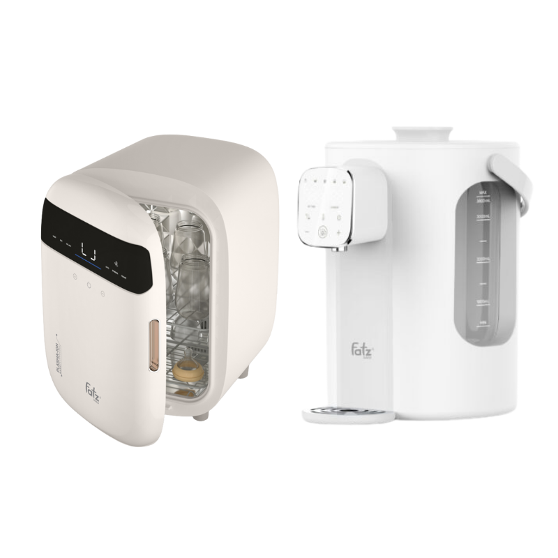Combo Máy Tiệt Trùng Sấy Khô Fatzbaby UVC-LED Công Nghệ Nano Plasma Ion PLASMAX 3 +  Máy Đun Và Hâm Nước Pha Sữa Thông Minh Tiện Lợi Fatzbaby Smart 11 Plus