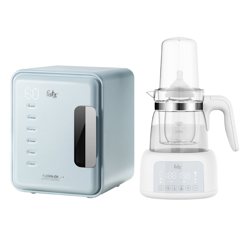 Combo Máy Tiệt Trùng Sấy Khô Khử Mùi Fatzbaby UVC-LED Công Nghệ Nano Plasma Ion PLASMAX 6 + Máy Đun Và Hâm Nước Pha Sữa Fatzbaby Quick 12 Plus+