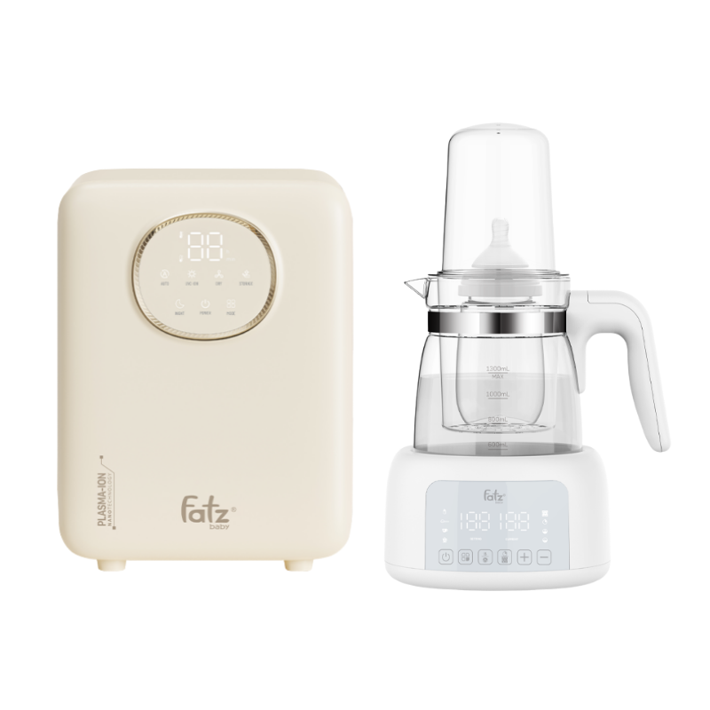 Combo Máy Tiệt Trùng Sấy Khô Khử Mùi UVC-LED Công Nghệ Nano Plasma Ion Fatzbaby PLASMAX 11 + Máy Đun Và Hâm Nước Pha Sữa Fatzbaby Quick 12 Plus+