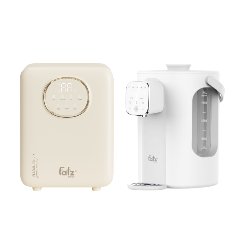 Combo Máy Tiệt Trùng Sấy Khô Khử Mùi UVC-LED Công Nghệ Nano Plasma Ion Fatzbaby PLASMAX 11 + Máy Đun Và Hâm Nước Pha Sữa Thông Minh Tiện Lợi Fatzbaby Smart 11 Plus