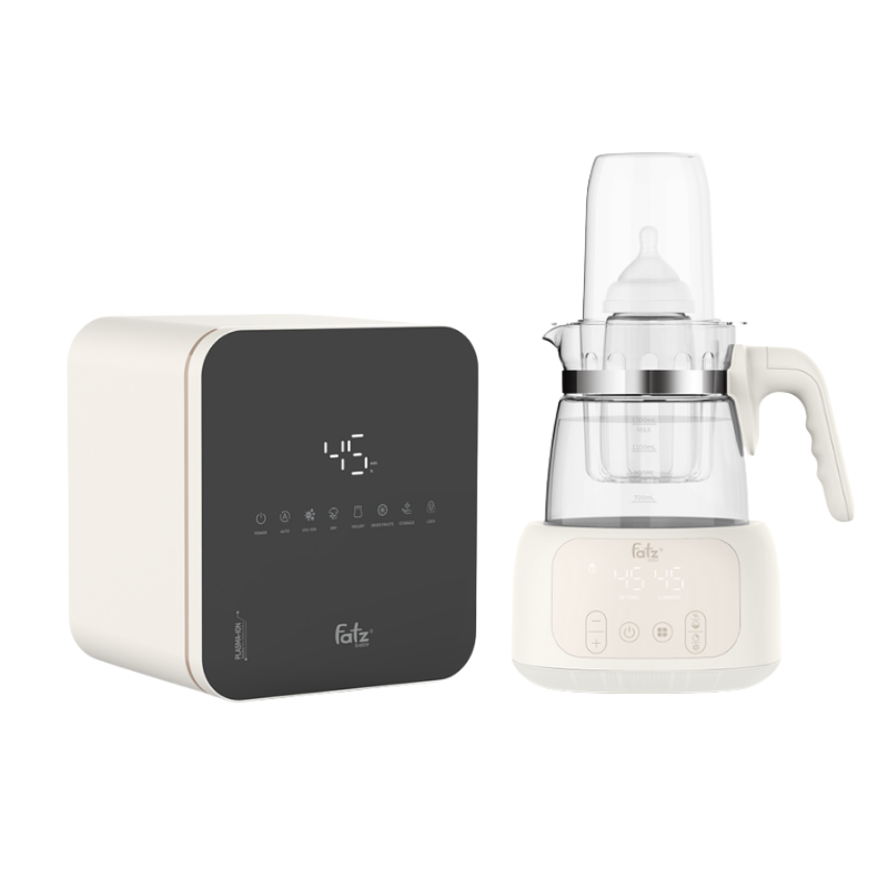 Combo Máy Tiệt Trùng Sấy Khô Khử Mùi UVC-LED Công Nghệ Nano Plasma Ion Fatzbaby PLASMAX 4 +  Máy Đun Và Hâm Nước Pha Sữa Điều Khiển Từ Xa Thông Minh Fatzbaby Quick 16 Plus