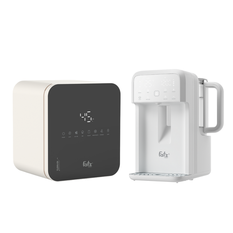 Combo Máy Tiệt Trùng Sấy Khô Khử Mùi UVC-LED Công Nghệ Nano Plasma Ion Fatzbaby PLASMAX 4 + Máy Đun Và Hâm Nước Pha Sữa Thông Minh Tiện Lợi Fatzbaby Smart 10 Plus