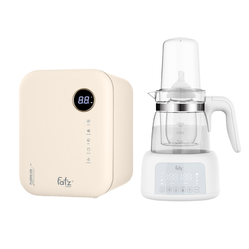Combo Máy Tiệt Trùng Sấy Khô Khử Mùi UVC-LED Công Nghệ Nano Plasma Ion Fatzbaby PLASMAX 8 + Máy Đun Và Hâm Nước Pha Sữa Fatzbaby Quick 12 Plus+