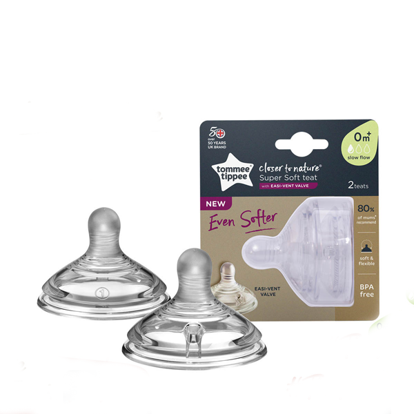 Núm ty silicon siêu mềm tự nhiên cho bé Tommee Tippee Closer to Nature Medium Flow 0-3 tháng (vỉ đôi)