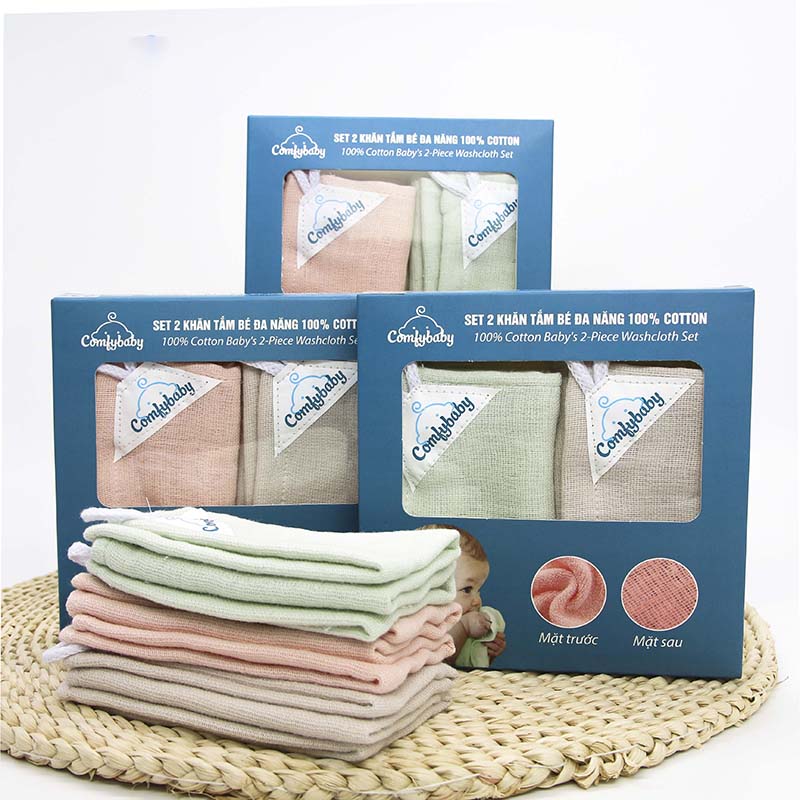 Set 2 khăn mặt - khăn tắm cho bé Comfybaby cotton cao cấp