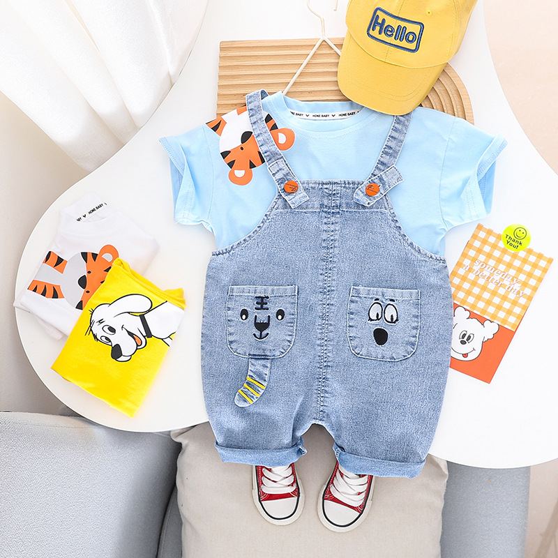 SG506 - Set Yếm Jean Áo Cộc Cho Bé Gái - Màu Xanh
