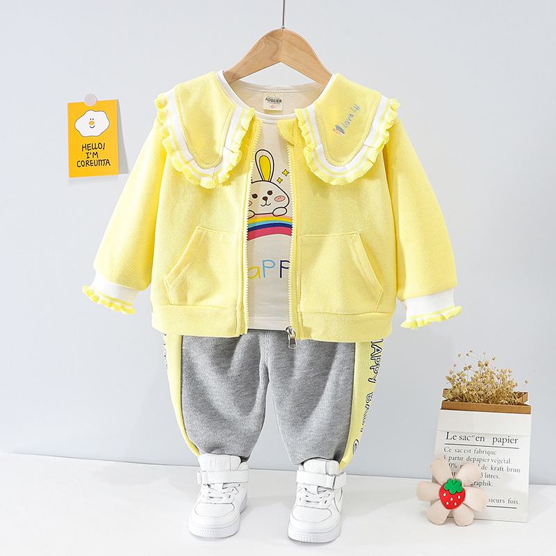 SG525 - Set Quần Áo Và Áo Khoác Màu Vàng Điệu Đà Cho Bé Gái