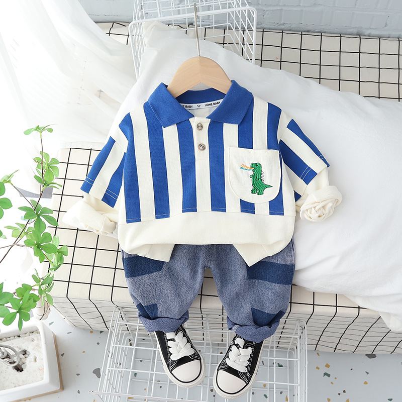 ST524 - Set Quần Áo Polo Cho Bé Cộc Tay - Sọc Xanh